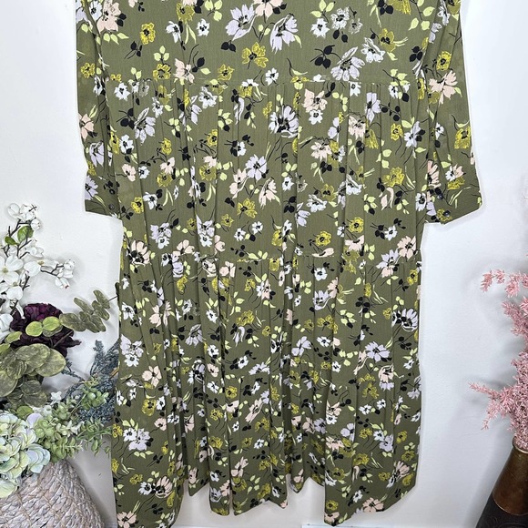 MADEWELL Cinch-Waist Tiered Midi Dress in Wildblooms Olive Green {3A34} - Picture 7 of 10